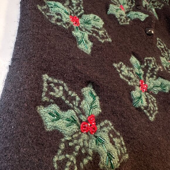 Appleseeds Poinsettia Christmas Cardigan Women Holiday Wool Blend Sweater - Picture 7 of 12